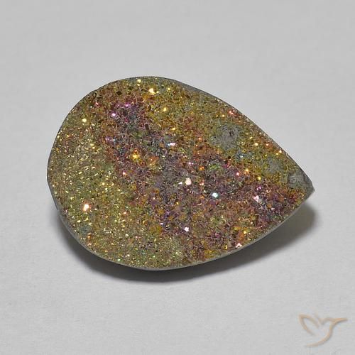 6.65ct Natürlicher Mehrfarbig Regenbogenpyrit, Birnenform, Lichtundurchlässig