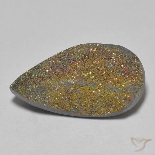 10.62ct Natürlicher Mehrfarbig Regenbogenpyrit, Birnenform, Lichtundurchlässig
