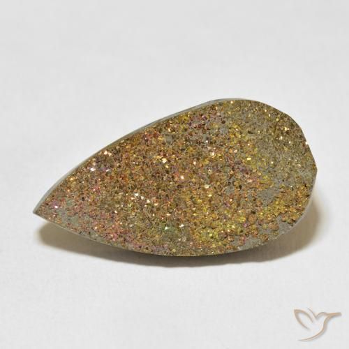 14.35ct Natürlicher Mehrfarbig Regenbogenpyrit, Birnenform, Lichtundurchlässig