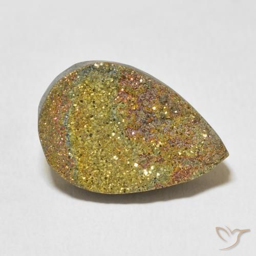 12.94ct Natürlicher Mehrfarbig Regenbogenpyrit, Birnenform, Lichtundurchlässig