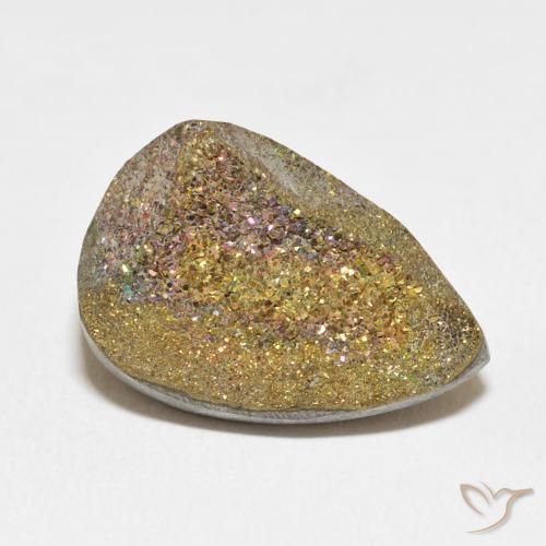 13.11ct Natürlicher Mehrfarbig Regenbogenpyrit, Birnenform, Lichtundurchlässig