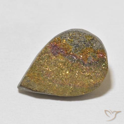 9.97ct Natürlicher Mehrfarbig Regenbogenpyrit, Birnenform, Lichtundurchlässig