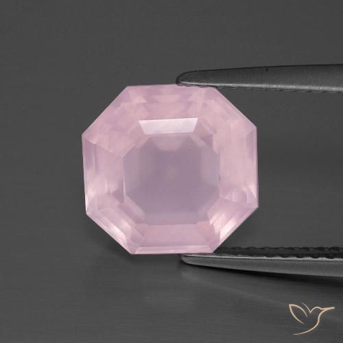 3.89ct Natürlicher hellrosa Rosenquarz, Smaragdschliff, Transparent