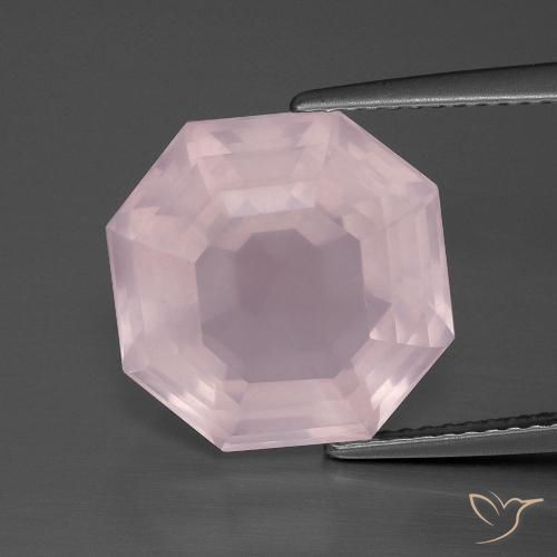 9.74ct Natürlicher hellrosa Rosenquarz, Smaragdschliff, Transparent