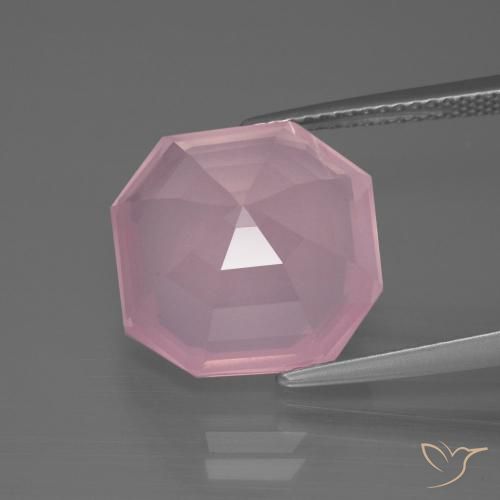 9,17 ctw natürlicher Mittelrosa Rosa Rosenquarz, Oktagonschliff, Transparent