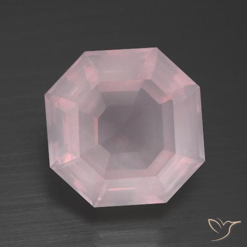 9.38ct Natürlicher Kaugummi Rosa Rosenquarz, Smaragdschliff, Transparent