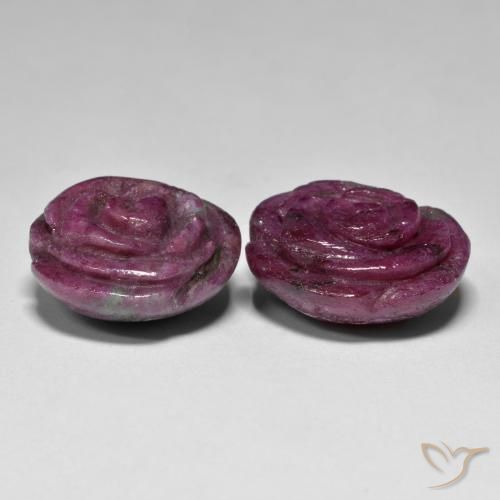 37.71 ct natürliche Mehrfarbig Rubin-Zoisit-Edelsteine, Blumen-Schliff, Lichtundurchlässig