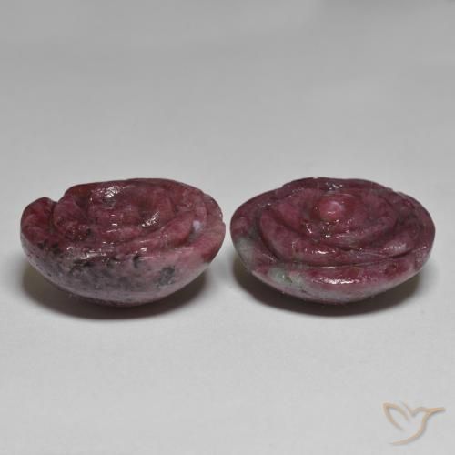 59.96 ct natürliche Mehrfarbig Rubin-Zoisit-Edelsteine, Blumen-Schliff, Lichtundurchlässig