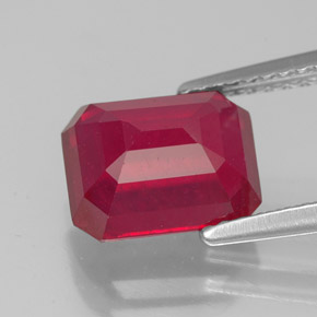 3,58 ctw natürlicher roter Rubin, Smaragdschliff, SI