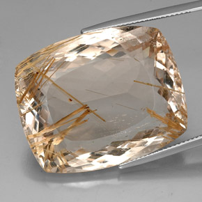 64,50 ctw natürlicher gelber Rutilquarz, Kissenschliff, Transparent