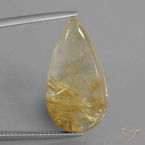 18.69ct Natürlicher Mittleres Gold Rutilquarz, Birnenform, Transparent