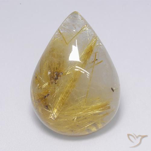 16.01ct Natürlicher Mittleres Gold Rutilquarz, Birnenform, Lichtdurchlässig