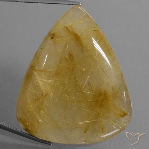 96.56ct Natürlicher Gold-gelb Rutilquarz, Birnenform, Lichtdurchlässig