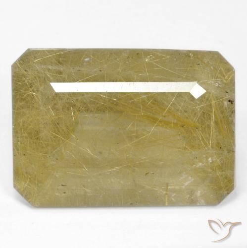 34.58ct Natürlicher Hell Gold Rutilquarz, Smaragdschliff, Transparent