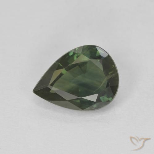 1.38ct Natürlicher dunkelgrün Saphir, Birnenform, VS