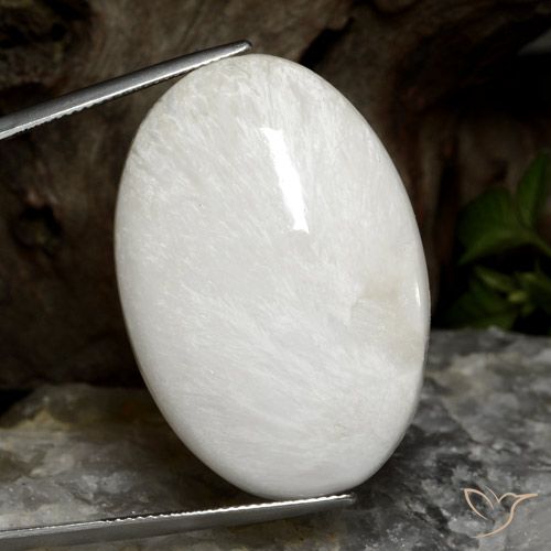 38.06ct Natürlicher Hellgraues Weiß Skolezit, Oval, Lichtundurchlässig