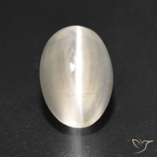 1.37ct Natürlicher Perlweiss Sillimanit-Katzenauge, Oval, Lichtdurchlässig