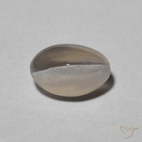 0.97ct Natürlicher Warm Grey Sillimanit-Katzenauge, Oval, Lichtdurchlässig