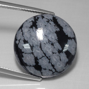17,48 ctw natürlicher schwarzer Schneeflockenobsidian, Rundschliff, Lichtundurchlässig