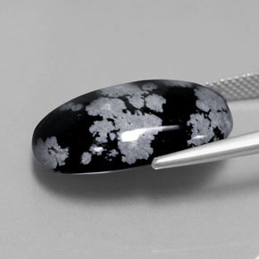 13,62 ctw natürlicher schwarzer Schneeflockenobsidian, Oval Schliff, Lichtundurchlässig