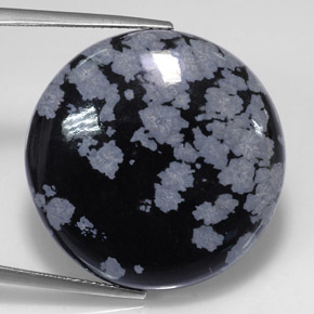 28,56 ctw natürlicher schwarzer Schneeflockenobsidian, Rundschliff, Lichtundurchlässig
