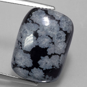 11,41 ctw natürlicher schwarzer Schneeflockenobsidian, Kissenschliff, Lichtundurchlässig