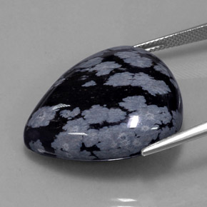 34,56 ctw natürlicher schwarzer Schneeflockenobsidian, Birnenform, Lichtundurchlässig