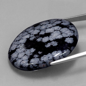 48,46 ctw natürlicher schwarzer Schneeflockenobsidian, Oval Schliff, Lichtundurchlässig