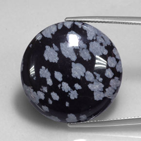24,99 ctw natürlicher schwarzer Schneeflockenobsidian, Rundschliff, Lichtundurchlässig