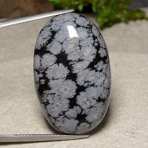 39,18 ctw natürlicher mehrfarbiger Schneeflockenobsidian, Oval Schliff, Lichtundurchlässig