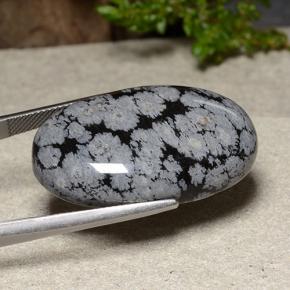 39,18 ctw natürlicher mehrfarbiger Schneeflockenobsidian, Oval Schliff, Lichtundurchlässig