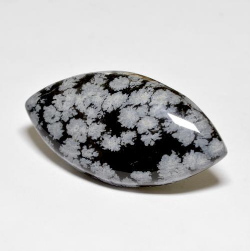 34,59 ctw natürlicher mehrfarbiger Schneeflockenobsidian, Marquise, Lichtundurchlässig