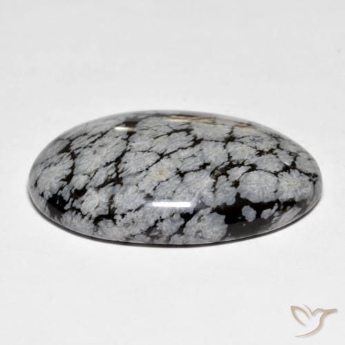9,17 ctw natürlicher grau-weiß-schwarz Schneeflockenobsidian, Oval, Lichtundurchlässig