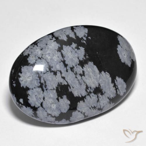 9,17 ctw natürlicher grau-weiß-schwarz Schneeflockenobsidian, Oval, Lichtundurchlässig