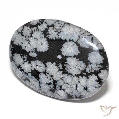 24,72 ctw natürlicher schwarzer Schneeflockenobsidian, Oval Schliff, Lichtundurchlässig