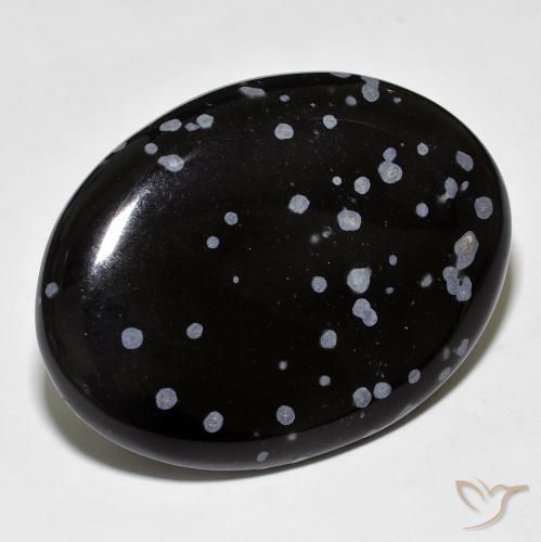 9,17 ctw natürlicher grau-weiß-schwarz Schneeflockenobsidian, Oval, Lichtundurchlässig