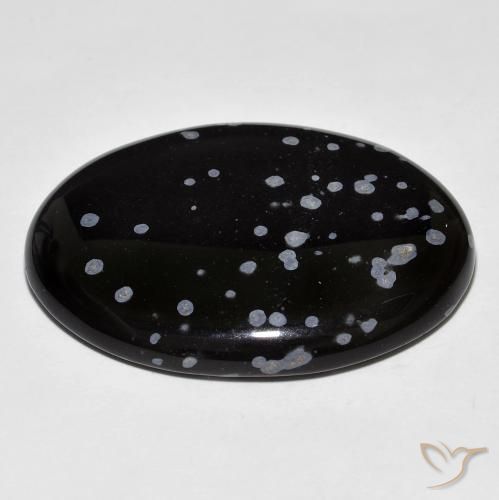 9,17 ctw natürlicher grau-weiß-schwarz Schneeflockenobsidian, Oval, Lichtundurchlässig