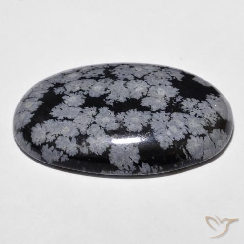 9,17 ctw natürlicher grau-weiß-schwarz Schneeflockenobsidian, Oval, Lichtundurchlässig