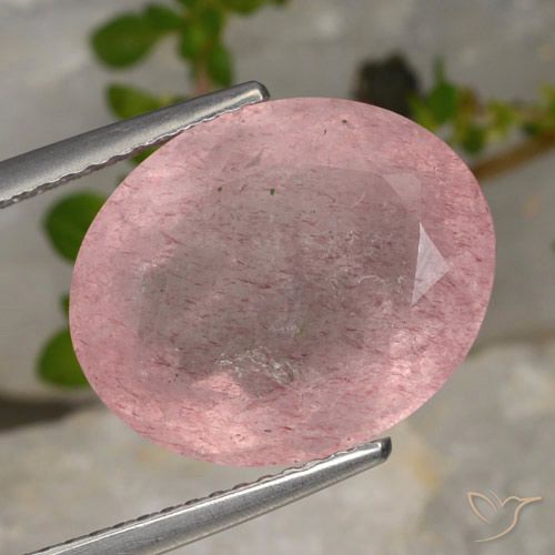 8.28ct Natürlicher hellrosa Erdbeerquarz, Oval, Lichtdurchlässig