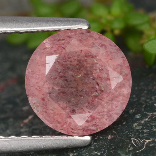 1.65ct Natürlicher Mittel-Dunkelrosa Erdbeerquarz, Runden, Lichtdurchlässig