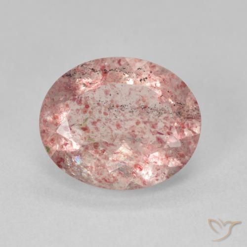 3.95ct Natürlicher Medium Light-Pink Erdbeerquarz, Oval, Lichtdurchlässig
