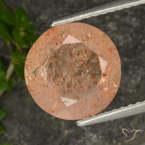3.36ct Natürlicher Helle Pfirsichorange Sonnenstein, Runden, Transparent