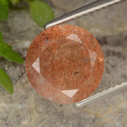 3.20ct Natürlicher Mittelorange Sonnenstein, Runden, Lichtdurchlässig