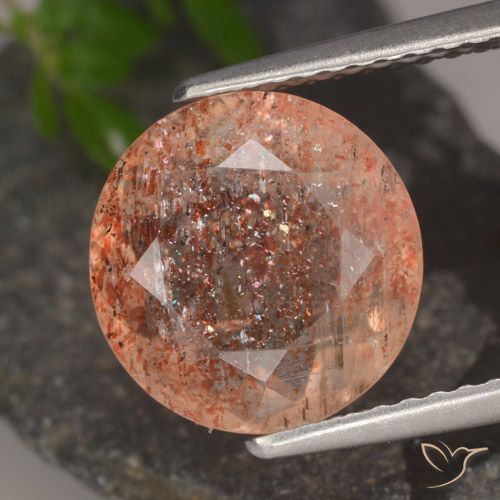 3.97ct Natürlicher rötlich-orange Sonnenstein, Runden, Lichtdurchlässig
