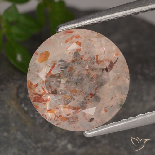 3.38ct Natürlicher Pfirsich-orange Sonnenstein, Runden, Transparent