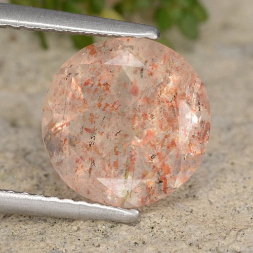 3.52ct Natürlicher Pfirsich-orange Sonnenstein, Runden, Transparent