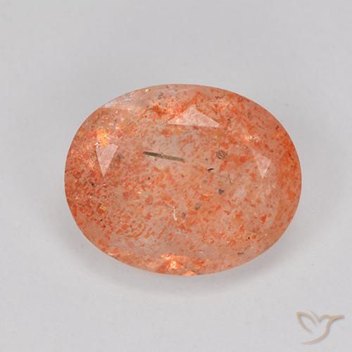 3.33ct Natürlicher Leuchtendes Orange-Rot Sonnenstein, Oval, Lichtdurchlässig