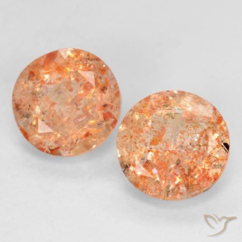 1.59ctw Natürlicher rötlich-orange Sonnenstein, Runden, Transparent