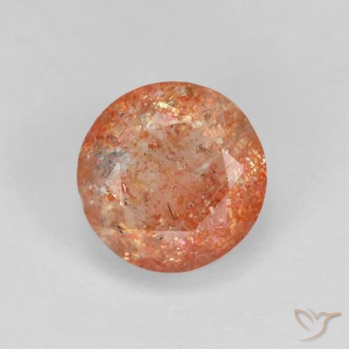 1.53ct Natürlicher Grapefruit-Orange Sonnenstein, Runden, Lichtdurchlässig