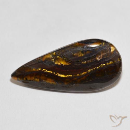 30.70ct Natürlicher Mehrfarbig Tigerauge-Matrix, Birnenform, Lichtundurchlässig